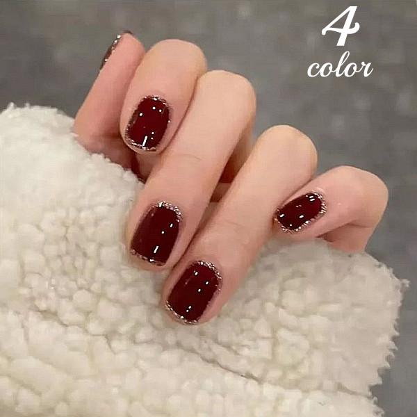 ネイルチップ ショート シール ハート かわいい 人気 24枚入り グミシール付きチェック柄 つけ爪...