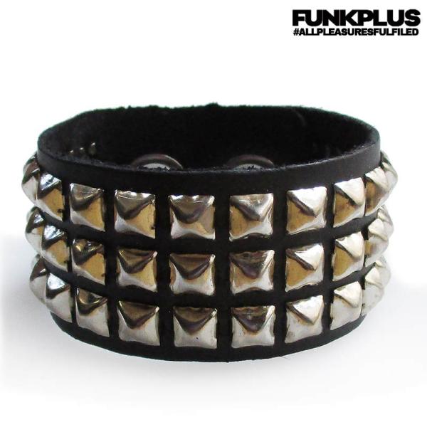 FUNK PLUS ファンクプラス 3連ピラミッド リストバンド スタッズリストバンド シルバーピラ...