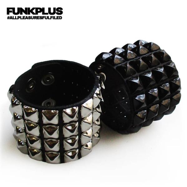 FUNK PLUS ファンクプラス 4連ピラミッド リストバンド スタッズリストバンド メンズ シル...