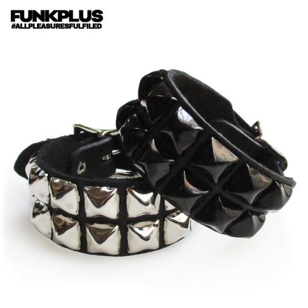FUNK PLUS ファンクプラス 2連ピラミッド リストバンド スタッズリストバンド シルバーピラ...