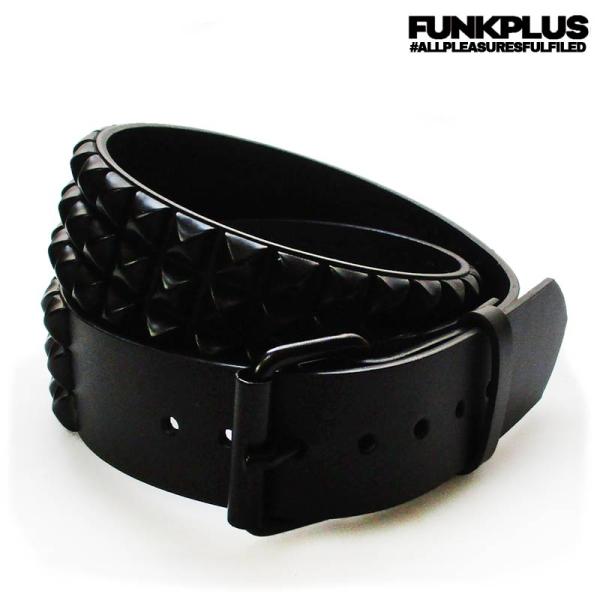 FUNK PLUS ファンクプラス メンズ 鋲ベルト 3連ピラミッド スタッズベルト ブラック パン...