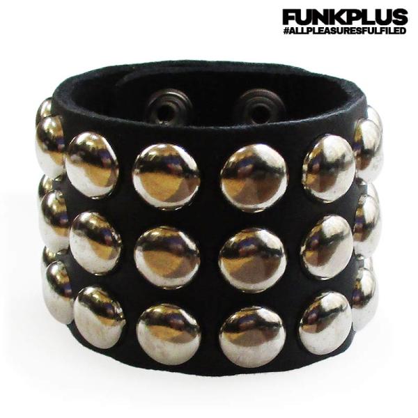 FUNK PLUS ファンクプラス 3連 丸型シルバースタッズ リストバンド メンズ ブラック FB...