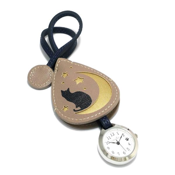ハングウォッチ バックなどに付けるアクセサリー時計　ナイトキャットハングウォッチ モカ E03619...