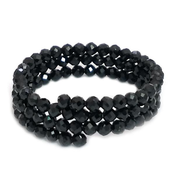 ブラックスピネル  パワーストン 3連リング 指輪 （形状記憶ワイヤー）