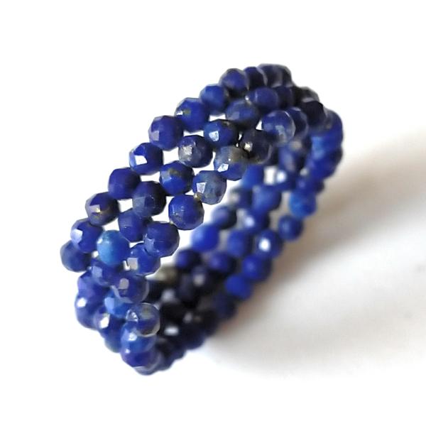 パワーストーンリング　ラピスラズリ 3連リング 指輪 （形状記憶ワイヤー）