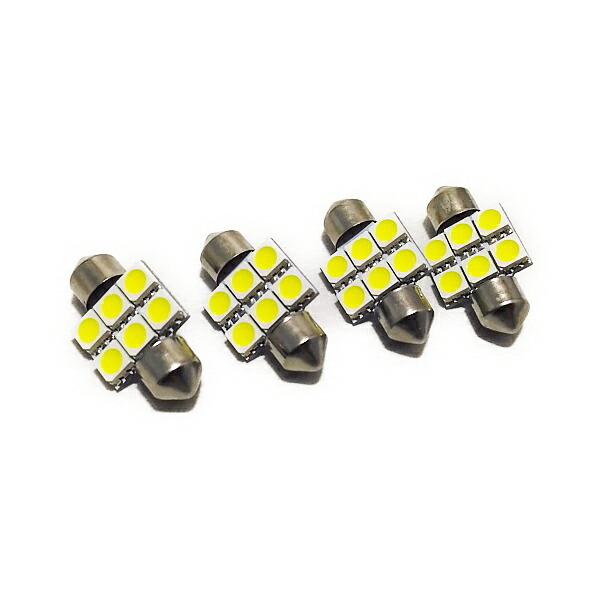 4個セット T10x31mm LEDルームランプ  3chip5050SMD 6連 ホワイト