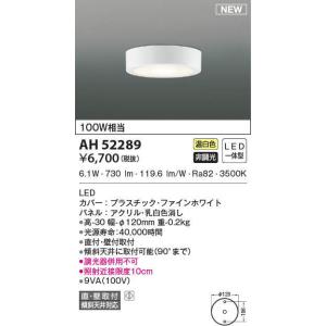 AH52289 小型シーリングライト 温白色 100W相当 薄型 LED一体型 非調光 傾斜天井取付...