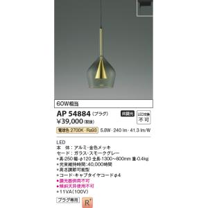 AP54884 ペンダントライト LED一体型 非調光 60W相当 電気工事不要タイプ プラグタイプ...