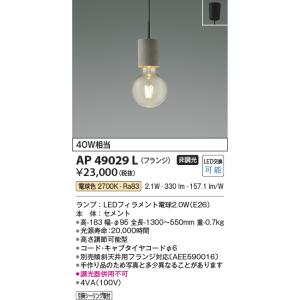 AP49029L ペンダントライト LEDランプ交換可能型 非調光 40W相当  フランジタイプ　電...