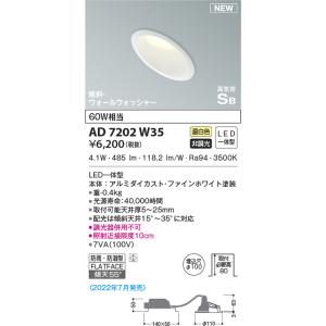 AD7202W35 ダウンライト LED一体型 防雨・防湿型 非調光 傾斜・ウォールウォッシャー 6...