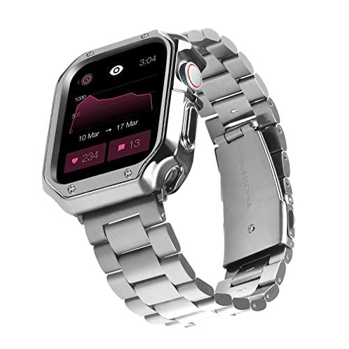 Apple Watch バンド 42mm 44mm 45mm シルバーマットステンレス鋼時計ベルト ...