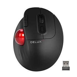 DELUX ワイヤレストラックボールマウス、簡単な親指操作、高精度かつスムーズなトラッキング、人間工学に基づいた快適設計、2400 DPI、Bluetooth 5.0｜loandlu