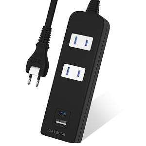 SAYBOUR 電源タップ２コンセント＋２USB type-A type-C PD QC 対応急速充電 おしゃれ ほこり防止シャッター 雷ガード搭載 (1m, ブラック)｜loandlu