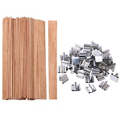 jlonキャンドルウィック、木製芯50本と鉄製スタンド50本 DIYキャンドルコアウィックワックス手...