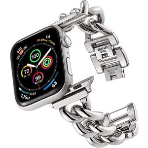 Apple watch バンド 42/44/45/49mm ステンレス チェーン ベルト シルバー 調整器具不要 キラキラ レディース アップルウォッチ｜loandlu