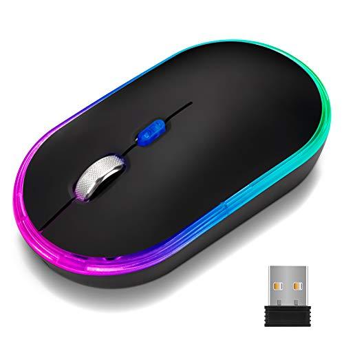 CHONCHOW ワイヤレスマウス 無線 マウス mac windowsに対応 USB 充電式 7色...