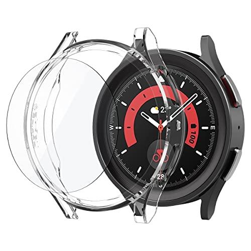 Spigen Galaxy Watch 5 Pro ケース 全透明 ガラス 一体型 体組成測定 可能...