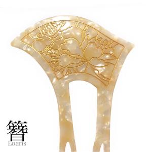 かんざし バチ型 白 髪飾り 京都 花 フラワー 2本差し 挿し 着物 和装 浴衣 留袖 扇型