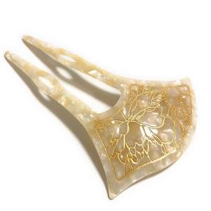 かんざし バチ型 白 髪飾り 京都 花 フラワ...の詳細画像1