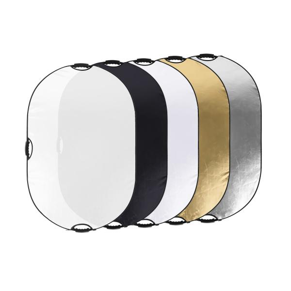 楕円型レフ板 5in1(80x120cm) / 折り畳み式 半透明・黒・白・金・銀