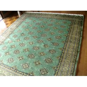 珍しいグリーン 手織 パキスタン絨毯 約205×264 約 3畳 緑 pakistan