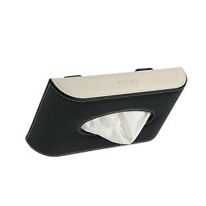 MEU plus 車用ティッシュケース ティッシュボックス サンバイザー取付 吊り下げ PUレザー 簡単取付 ワンタッチ取付 (ブ