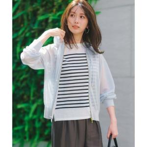 23区 シャイニーシアーニット ジップアップ パーカー （スカイブルー系）