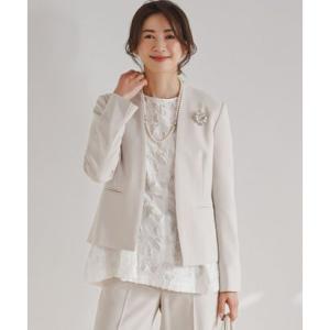 ニジュウサンクオオキイサイズ 23区（大きいサイズ） 【セットアップ対応】トリアセダブルジョーゼット ノーカラー ジャケット （ベージュ系）