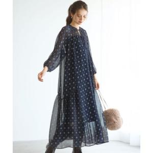 ニジュウサンクオオキイサイズ 23区（大きいサイズ） 【SLOW/一部店舗限定】クレープ フラワープリント ワンピース （ネイビー系5）