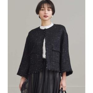 ニジュウサンクオオキイサイズ 23区（大きいサイズ） GIOLICAツイード ノーカラー ジャケット （ブラックミックス）