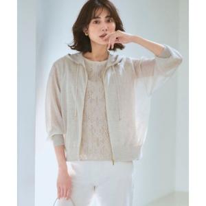 ニジュウサンクオオキイサイズ 23区（大きいサイズ） シャイニーシアーニット ジップアップ パーカー （アイボリー系）