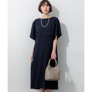 ニジュウサンクオオキイサイズ 23区（大きいサイズ） ストレッチジョーゼット ケープ風ワンピース （ネイビー系）