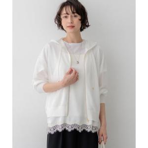 23区（大きいサイズ） シャイニーシアーニット ジップアップ パーカー （ホワイト系）