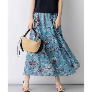 23区（大きいサイズ） Ericaランダムペイズリープリント フレアスカート （ブルー系）