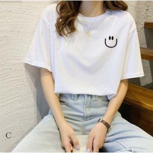 アンドカワイイ And Kawaii Tシャツ ロゴプリント 体型カバー トップス 半袖 クルーネック 韓国ファッション （C）｜locondo-shopping