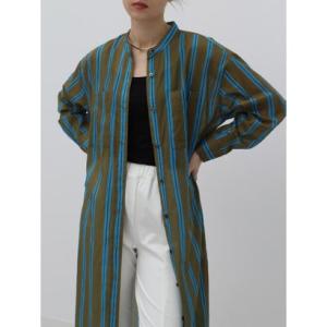 アーガ Aga シアーストライプロングシャツワンピース （カーキ）