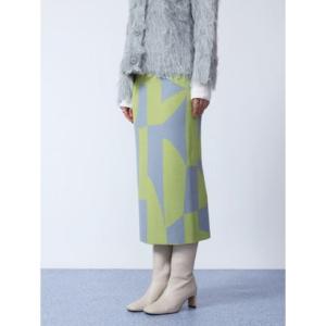 アーガ Aga バイカラーニットジャガードタイトスカート （キミドリ）