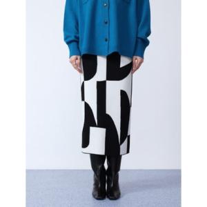 アーガ Aga バイカラーニットジャガードタイトスカート （シロクロ）