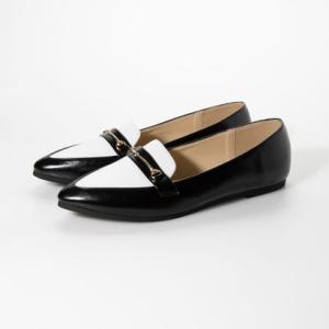 エンジェルフィット Angel FiT レディース フラットパンプス ポインテッドトゥ バレエシューズ af_20442 (BL/WH SMOOTH)