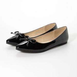 エンジェルフィット Angel FiT レディース フラットパンプス ポインテッドトゥ バレエシューズ af_20441 (BLACK ENAMEL)