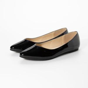 エンジェルフィット Angel FiT レディース フラットパンプス ポインテッドトゥ バレエシューズ af_20440 (BLACK ENAMEL)