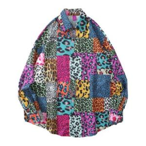 アットマーベラス At Marvelous アニマル切り替え クレイジーパターン シャツ メンズ パネル アシンメトリー ストリートファッション トッ