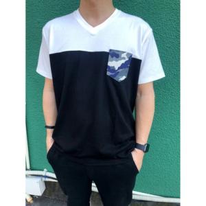 アットマーベラス At Marvelous 胸ポケットTシャツ メンズ 迷彩 カモフラ 配色 ポケット Tシャツ 半そで 半袖 トップス 胸ポケ ミリ