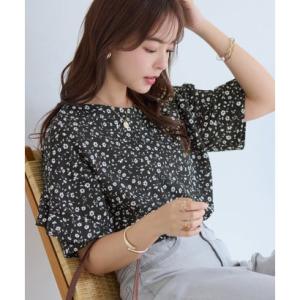 アロッタ Alotta 【4つの機能付】フリル袖Tシャツブラウス （ブラック花柄）
