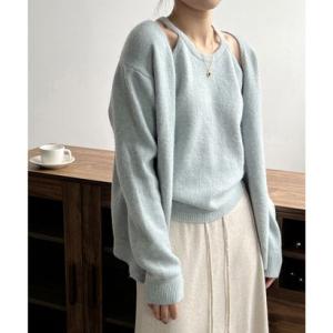 アイモン Aimoon ニットアンサンブル レディース2点セット （サックスブルー）