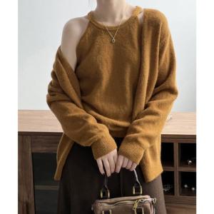 アイモン Aimoon ニットアンサンブル レディース2点セット （キャメル）