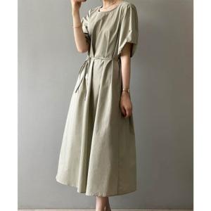 ロングワンピース ウェストマーク 半袖