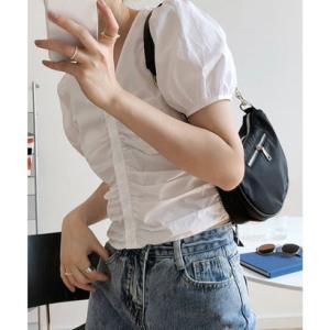 ギャザーブラウス Vネック レディース