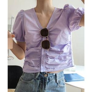 ギャザーブラウス Vネック レディース