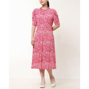 アドリアナパペル Adrianna Papell ★可憐なプチローズ柄♪くしゅっと袖がかわいい♪フィット＆フレアーワンピース （ピンク）